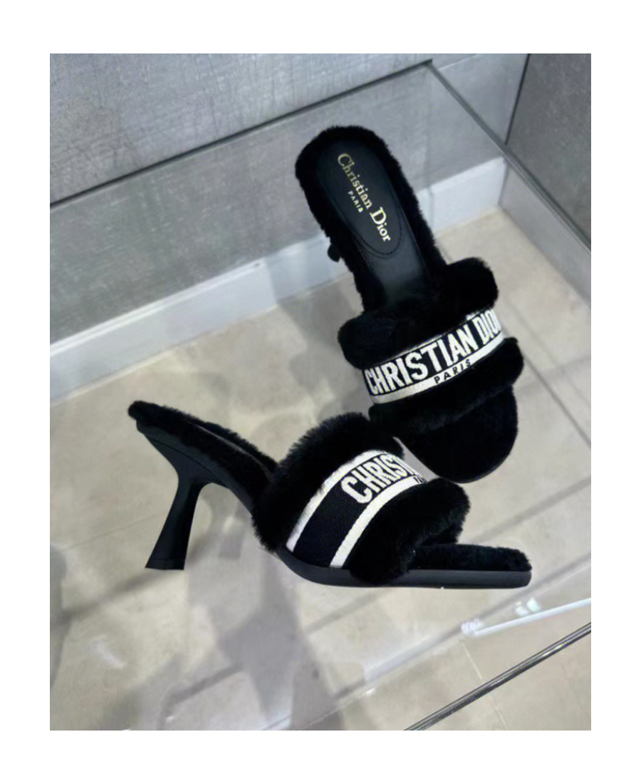 Dior Dway High Heel Slippers In Black