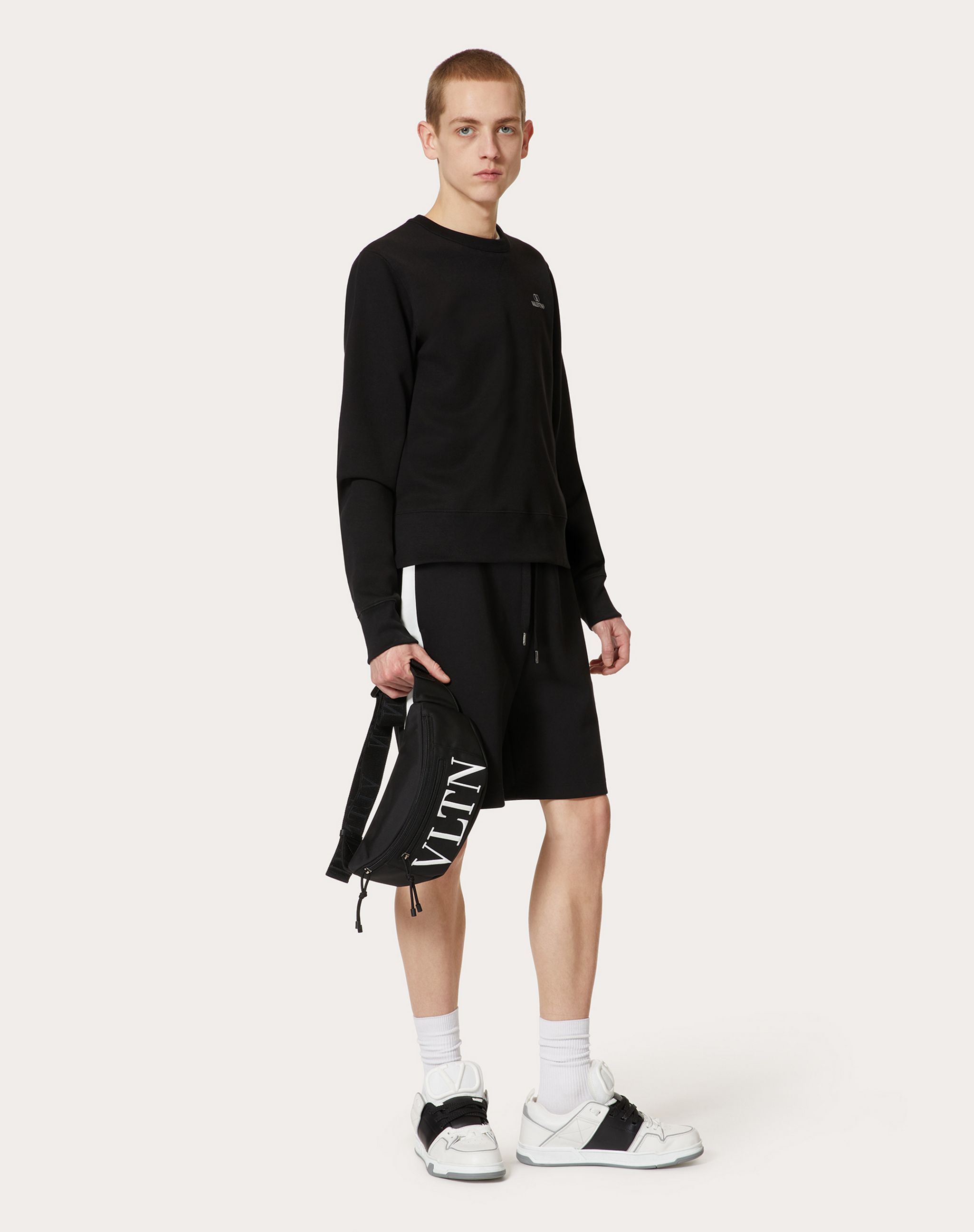 Valentino Vltn Printed Zip-up Belt Bag In Black
