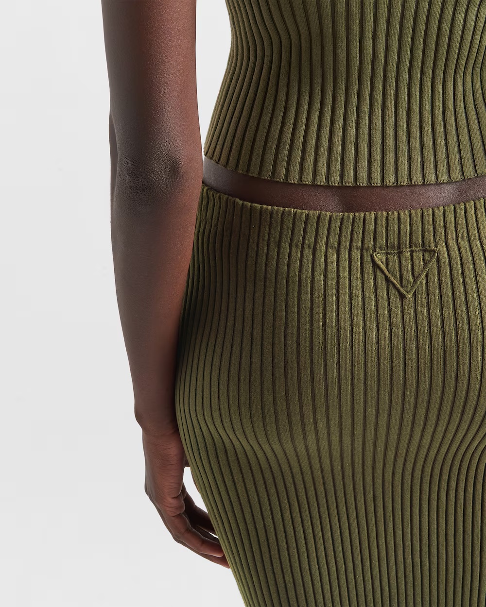 Prada Ribbed Knit Cotton Skirt In Green