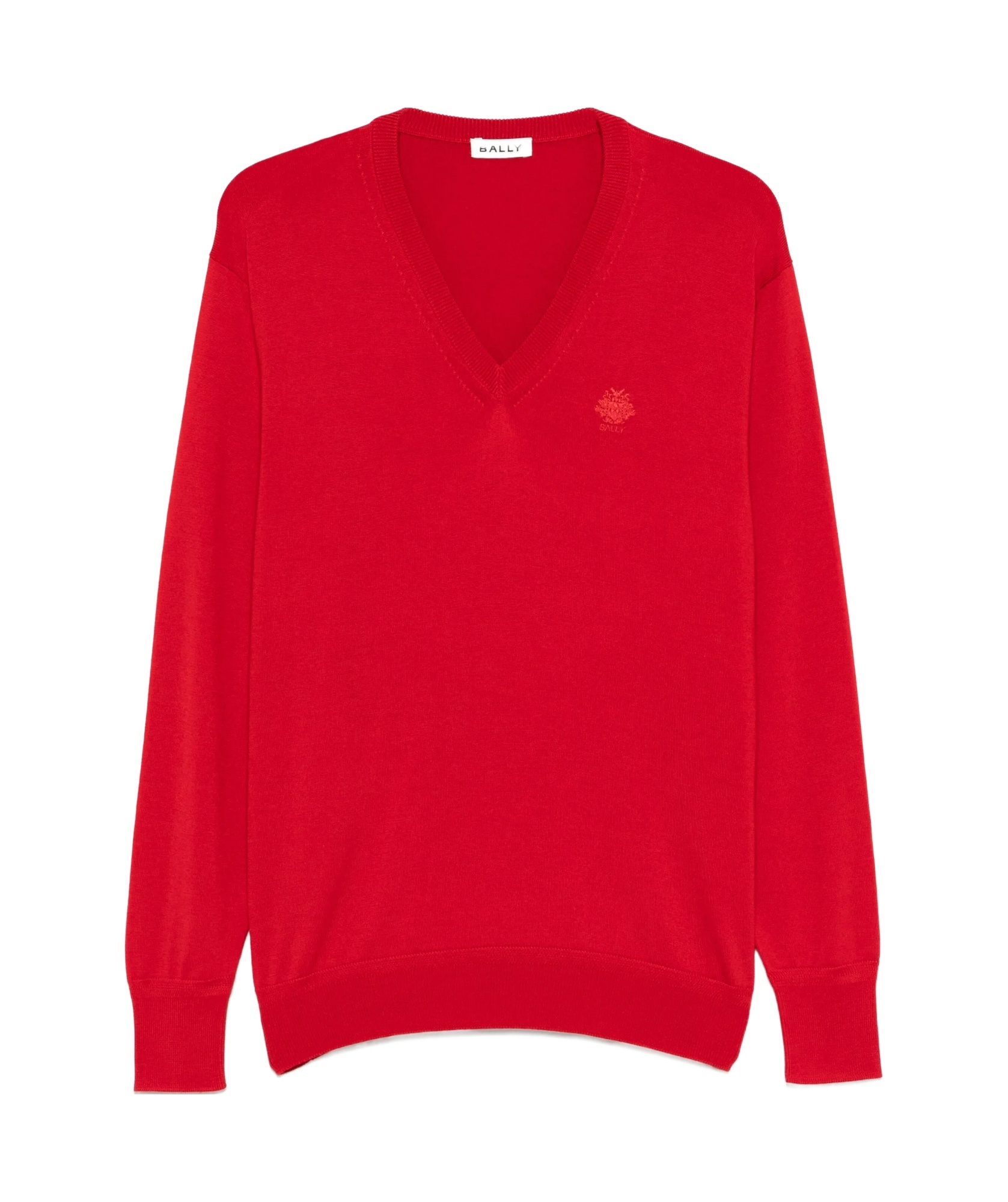 Bally Ribbed V-neck Sweater With Long Sleeves In Red