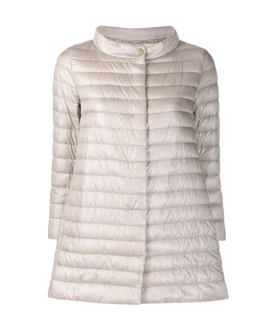 Herno Funnel-neck Mid-length Quilted Jacket In Pearl Grey
