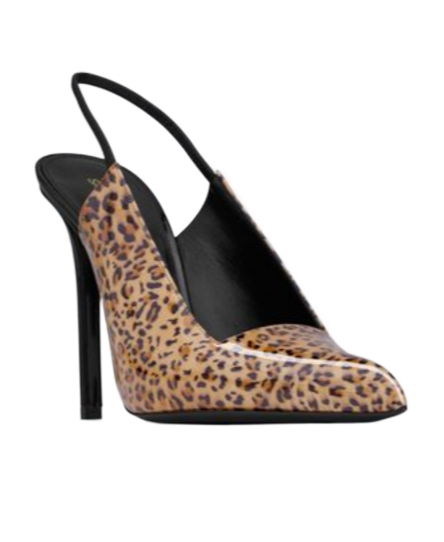 Saint Laurent Animal Patterned Patent Leather Slingbacks With Stiletto Hee In Brown