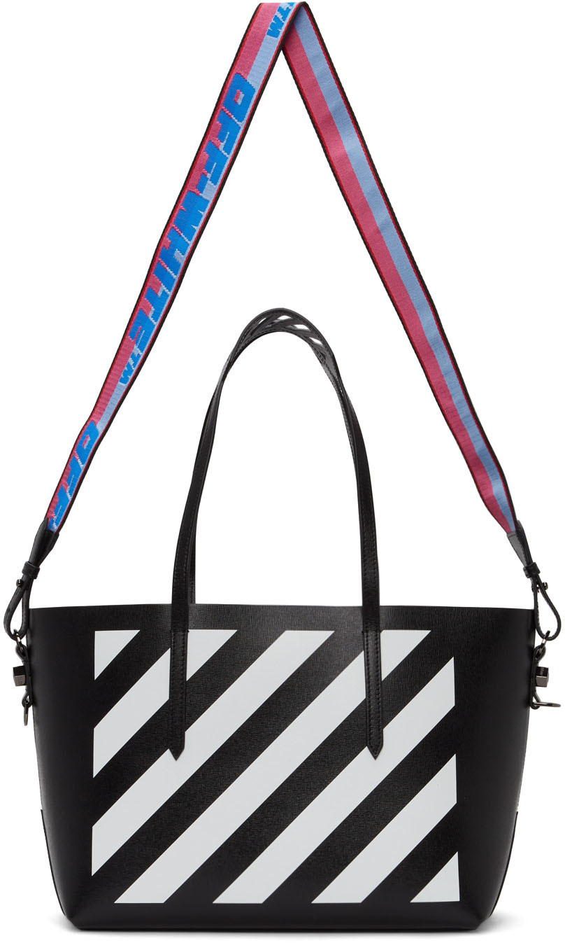 Off-white Logo Stripe Print Handbag In Black
