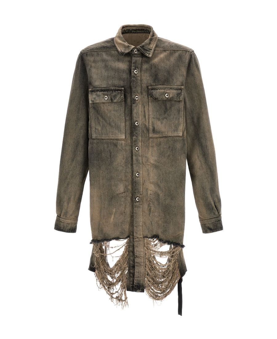 Rick Owens Drkshdw Raaw-edge Denim Overshirt In Green