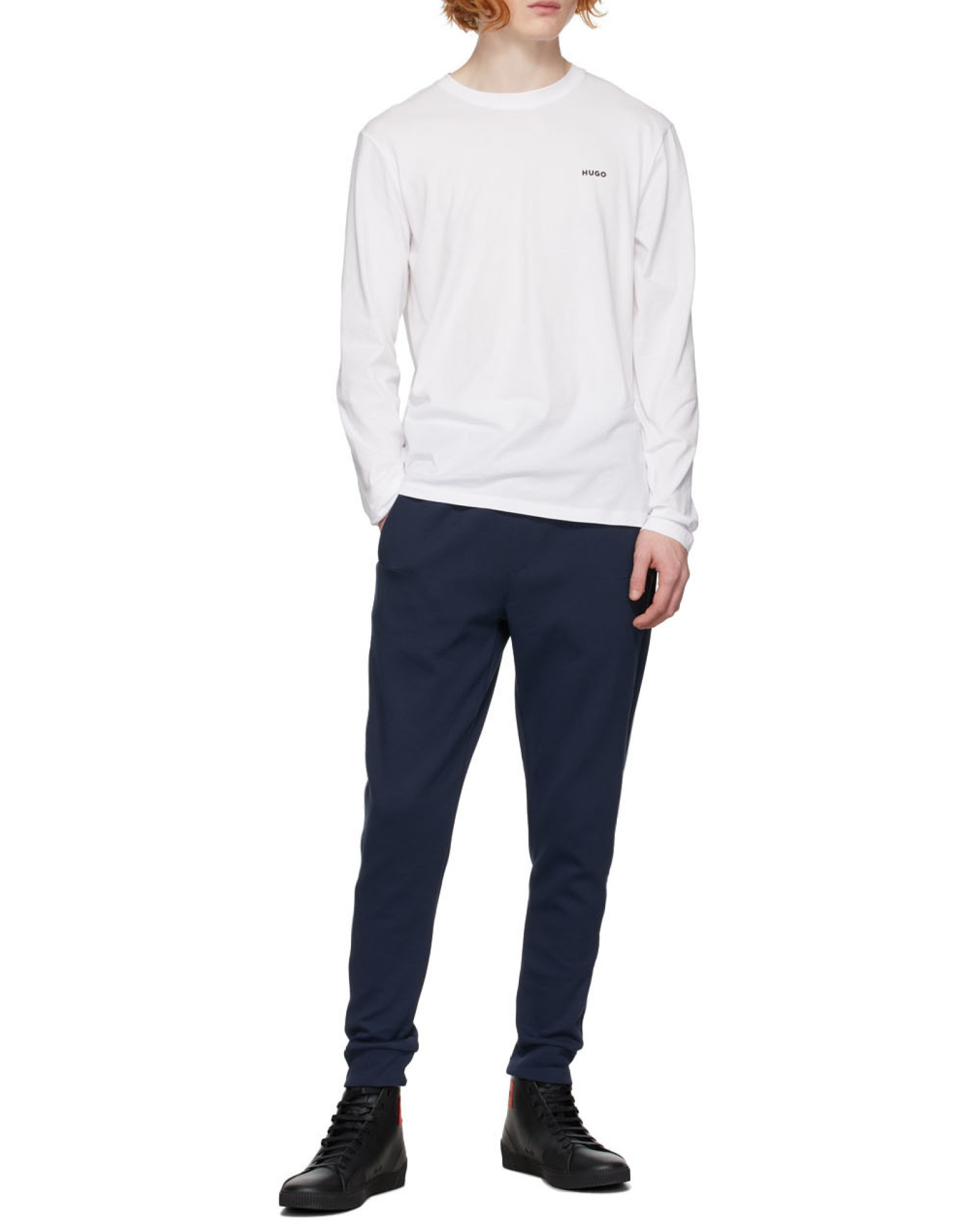 Shop Hugo Boss Navy Blue Logo Sweatpants In Black