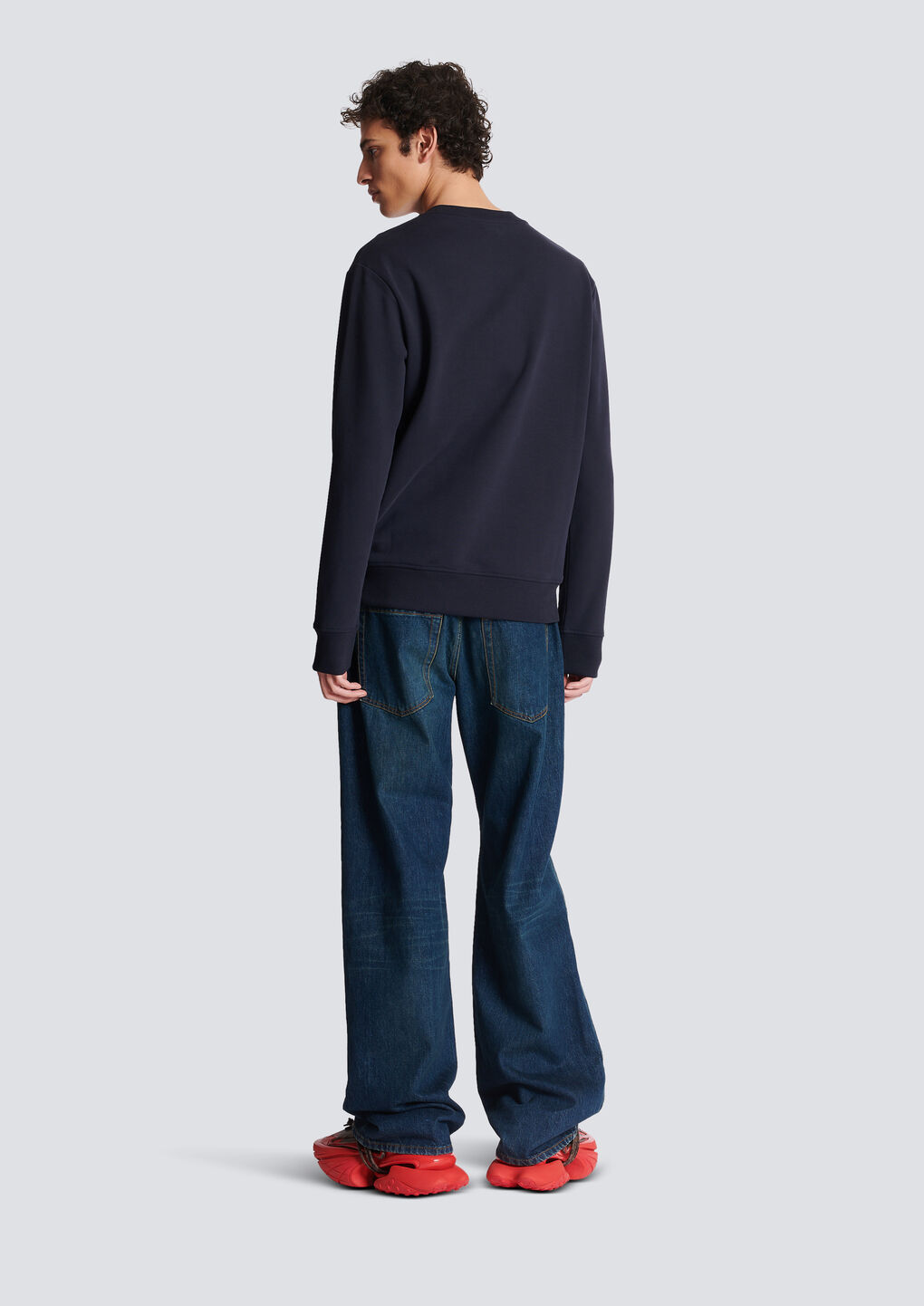 Balmain Navy Retro Flocked Sweatshirt In Black