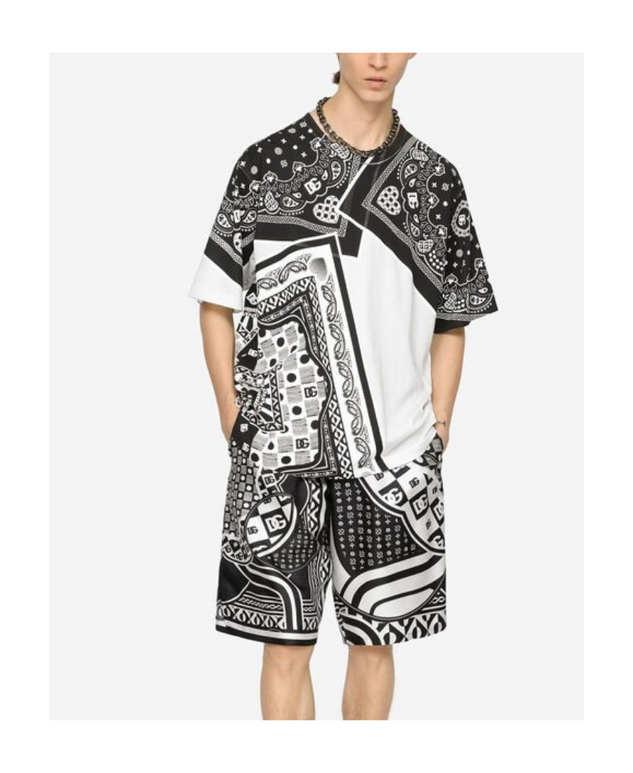 Dolce & Gabbana Printed Patchwork Short-sleeved T-shirt In Black