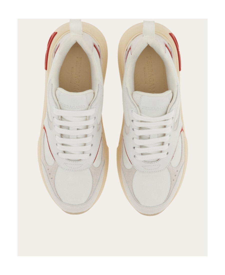 Ferragamo White Nappa Leather And Suede Cosimina Sneakers In White