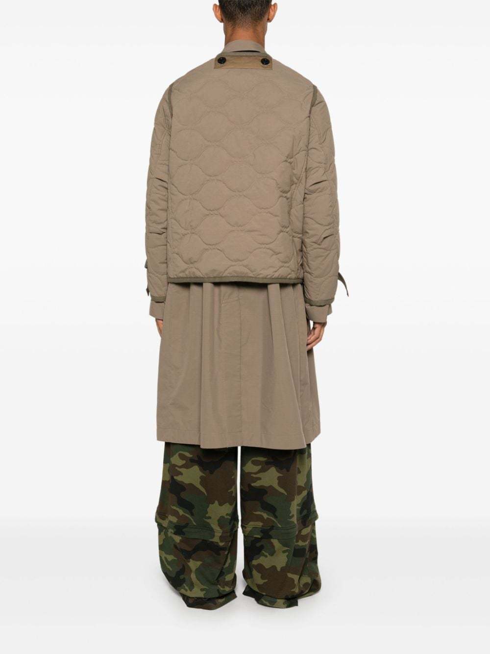 Sacai Layered Effect Quilted Coat In Brown