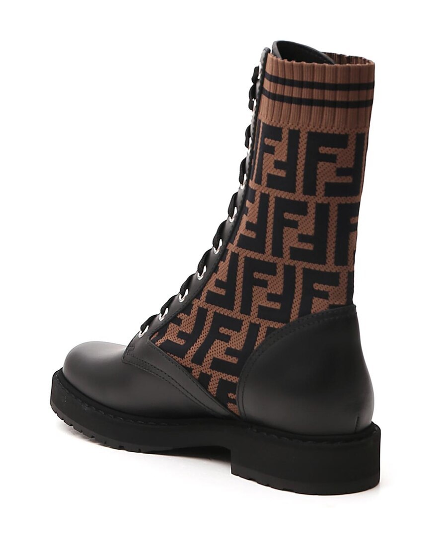 Fendi Black Leather Biker Boots With Stretch Fabric