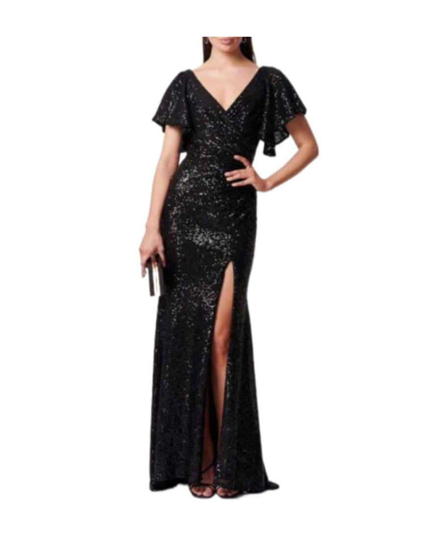 Forever Unique Sequined V-neck Maxi Dress In Black