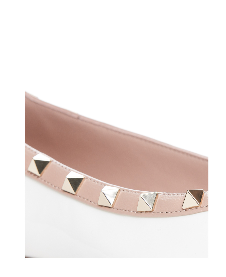 Valentino Rivet Square Toe Ballet Shoes In White
