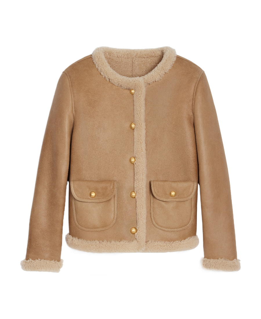 Celine Round Collar And Long-sleeved Leather Jacket In Nude