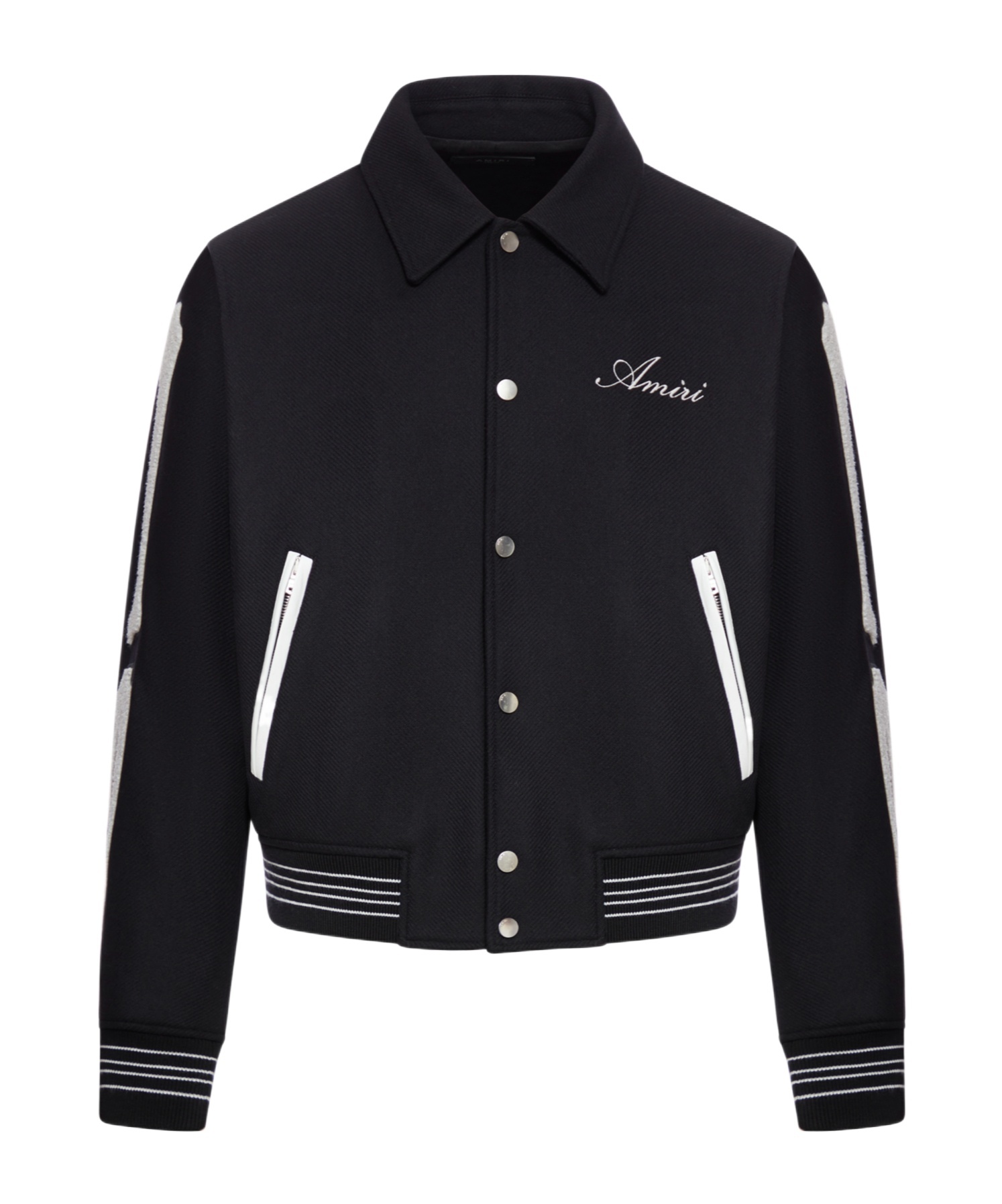 Amiri Twill Wool Bones Bomber Jacket With Patches In Black