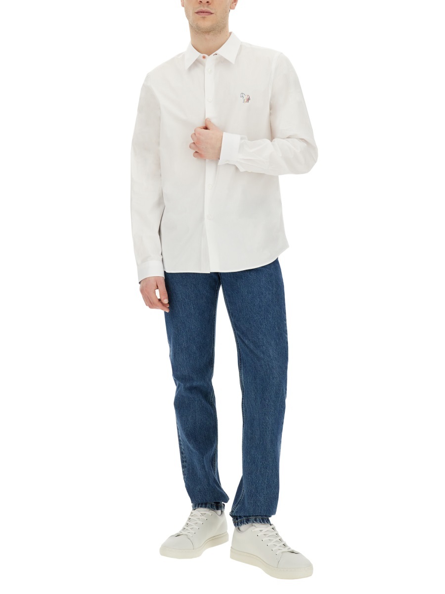 Paul Smith Ps Zebra Embroidered Long-sleeved Shirt In White