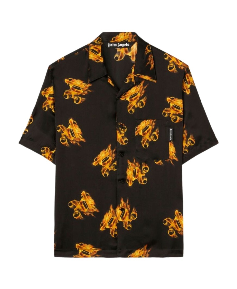 Palm Angels Burning Monogram Shirt In Black