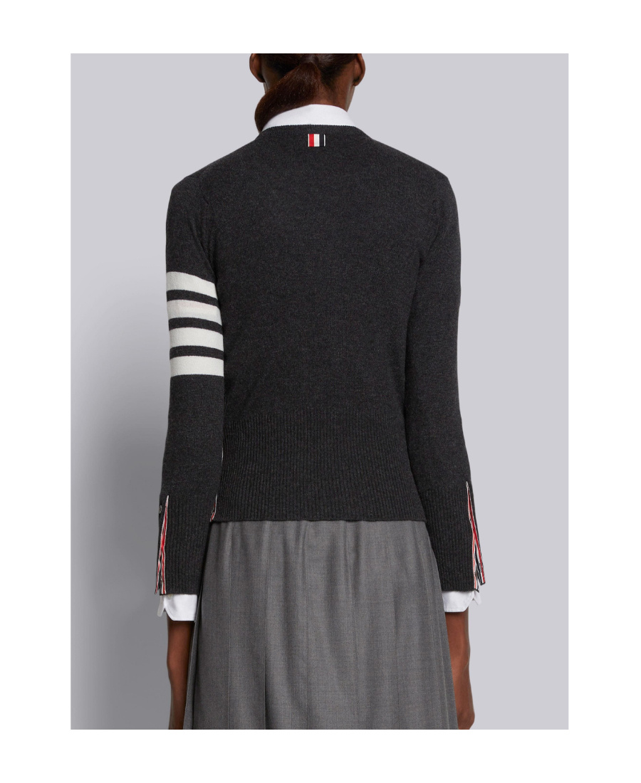 Thom Browne Cashmere Crew Neck Cardigan In Black