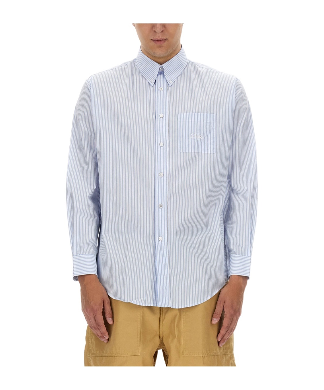 Drôle De Monsieur Striped Shirt Button-down Collar In White