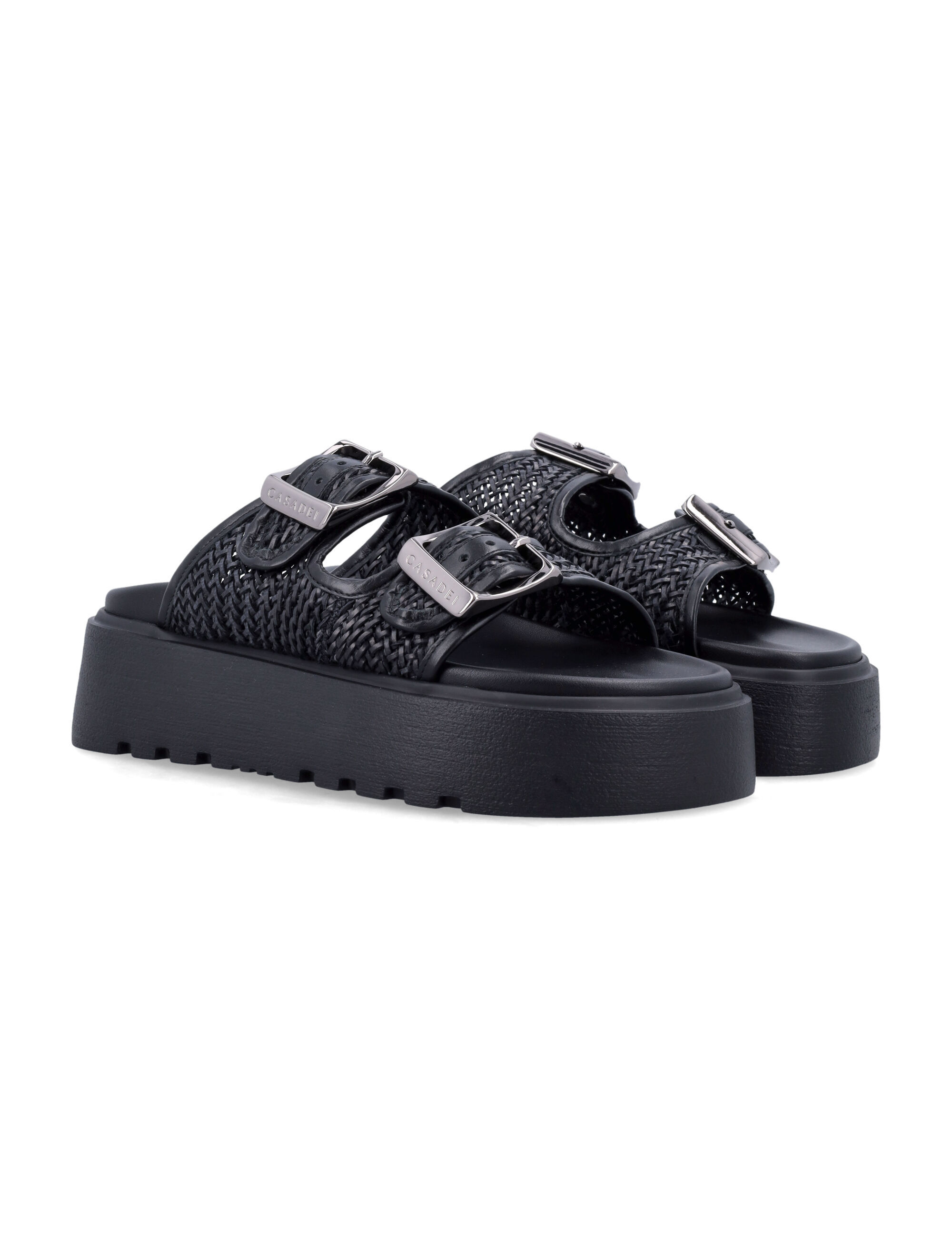 Casadei Backless Platform Sandal Textured Sole In Black
