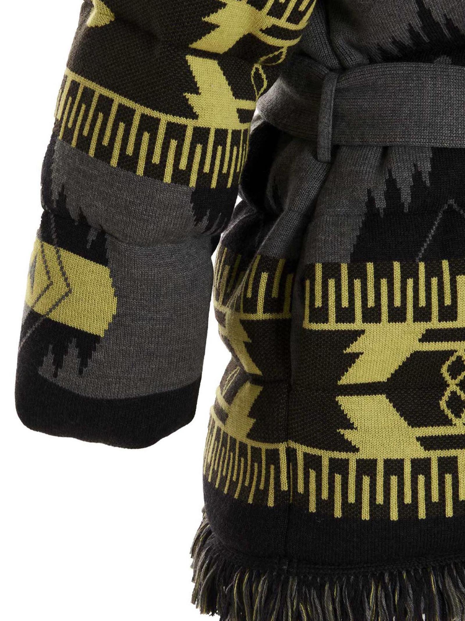 Alanui Icon Belted Fringed Quilted Wool-jacquard Down Jacket In Black