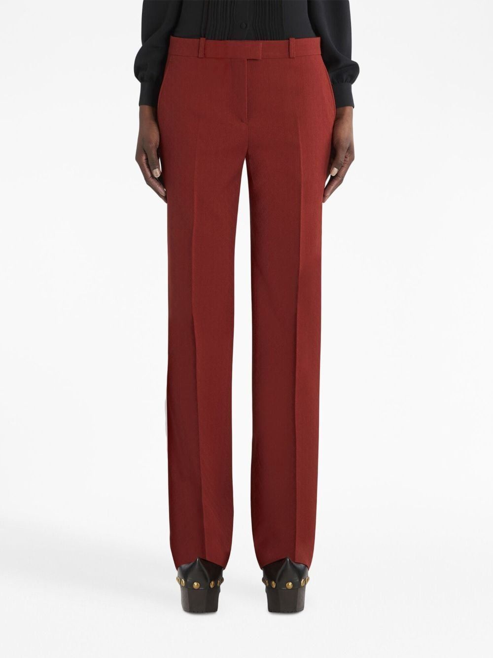 Shop Etro Wool Jacquard Trousers In Red