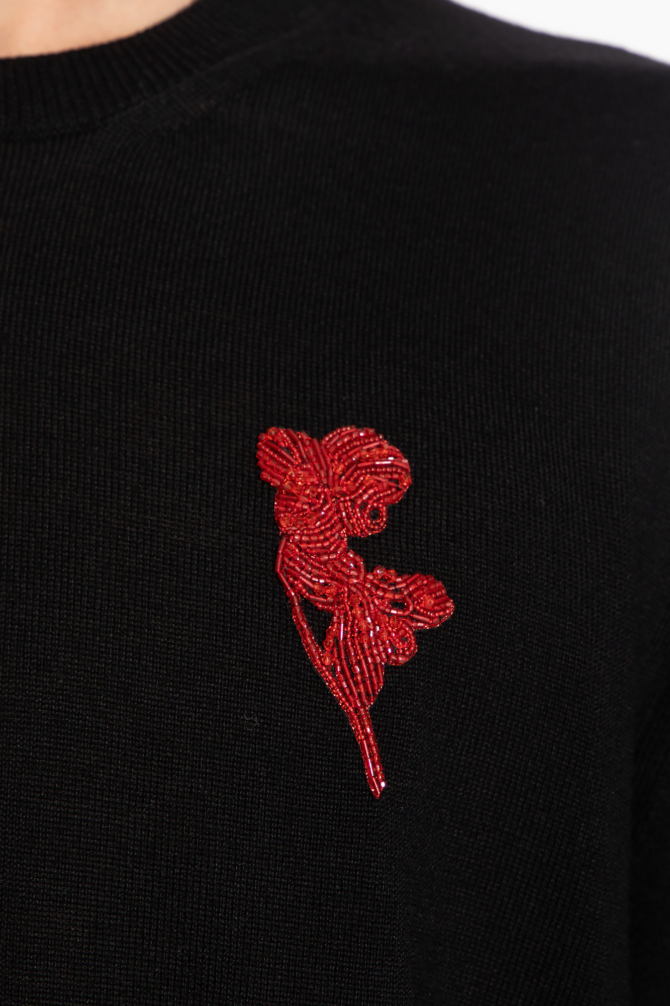 Alexander Mcqueen Embellished Crewneck Wool Sweater In Black