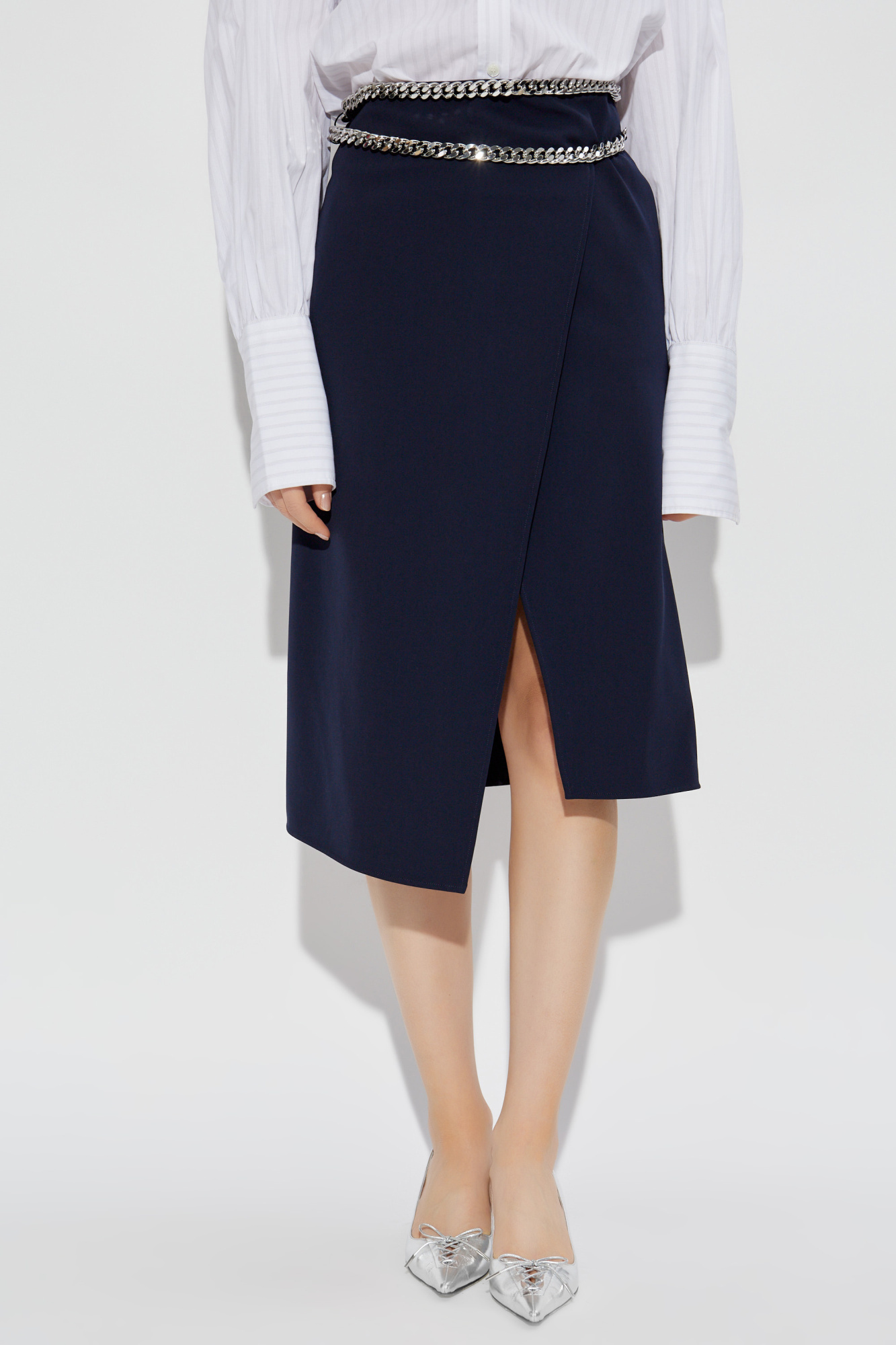 Stella Mccartney Falabella Chain Asymmetric Midi Skirt In Black
