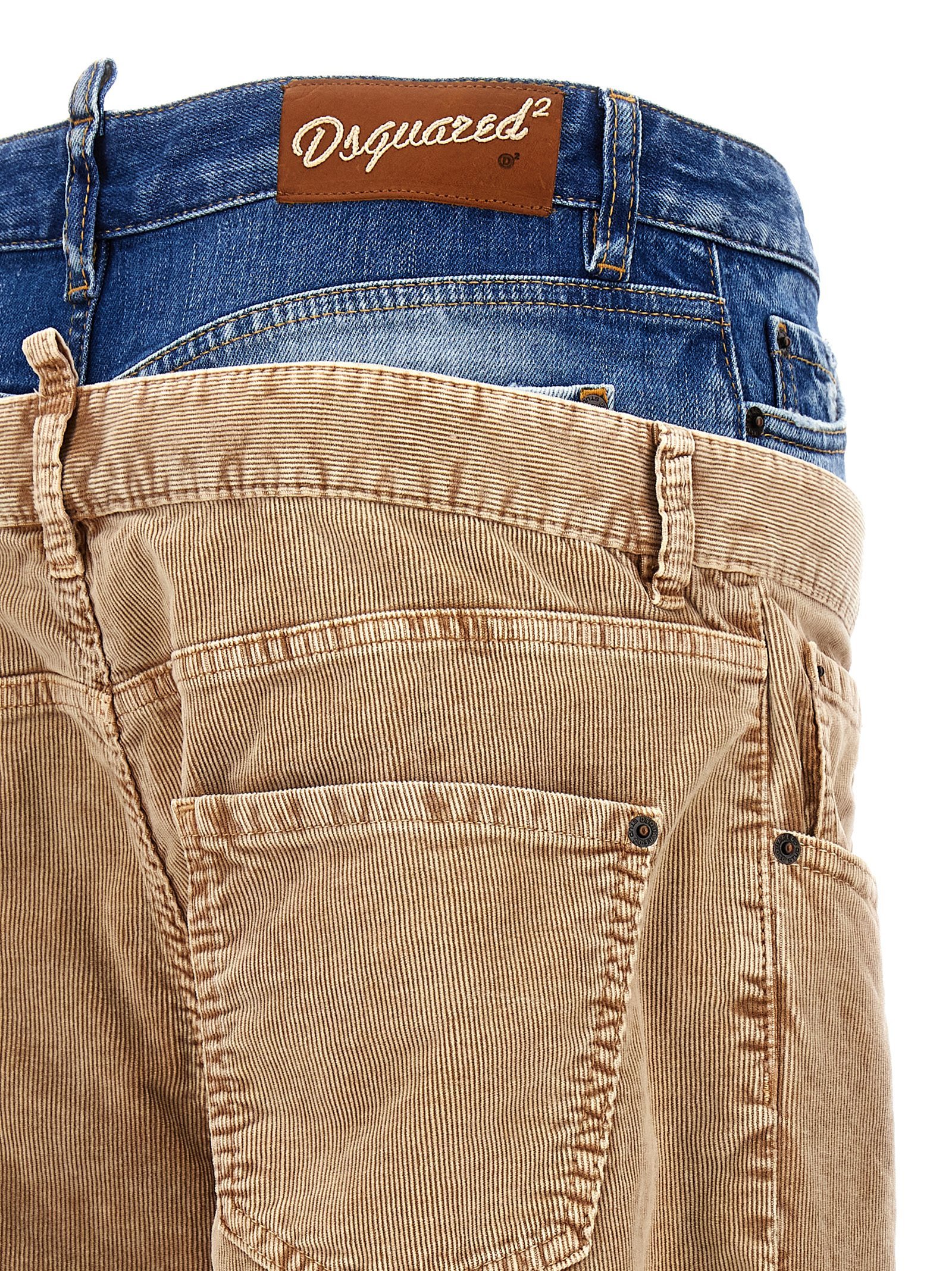 Dsquared2 Corduroy Dual Waistband Wide-leg Trousers In Brown