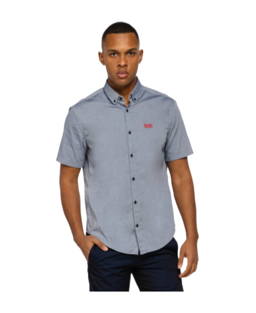 HUGO BOSS GRAY LOGO DETAIL SHORT-SLEEVED SHIRT