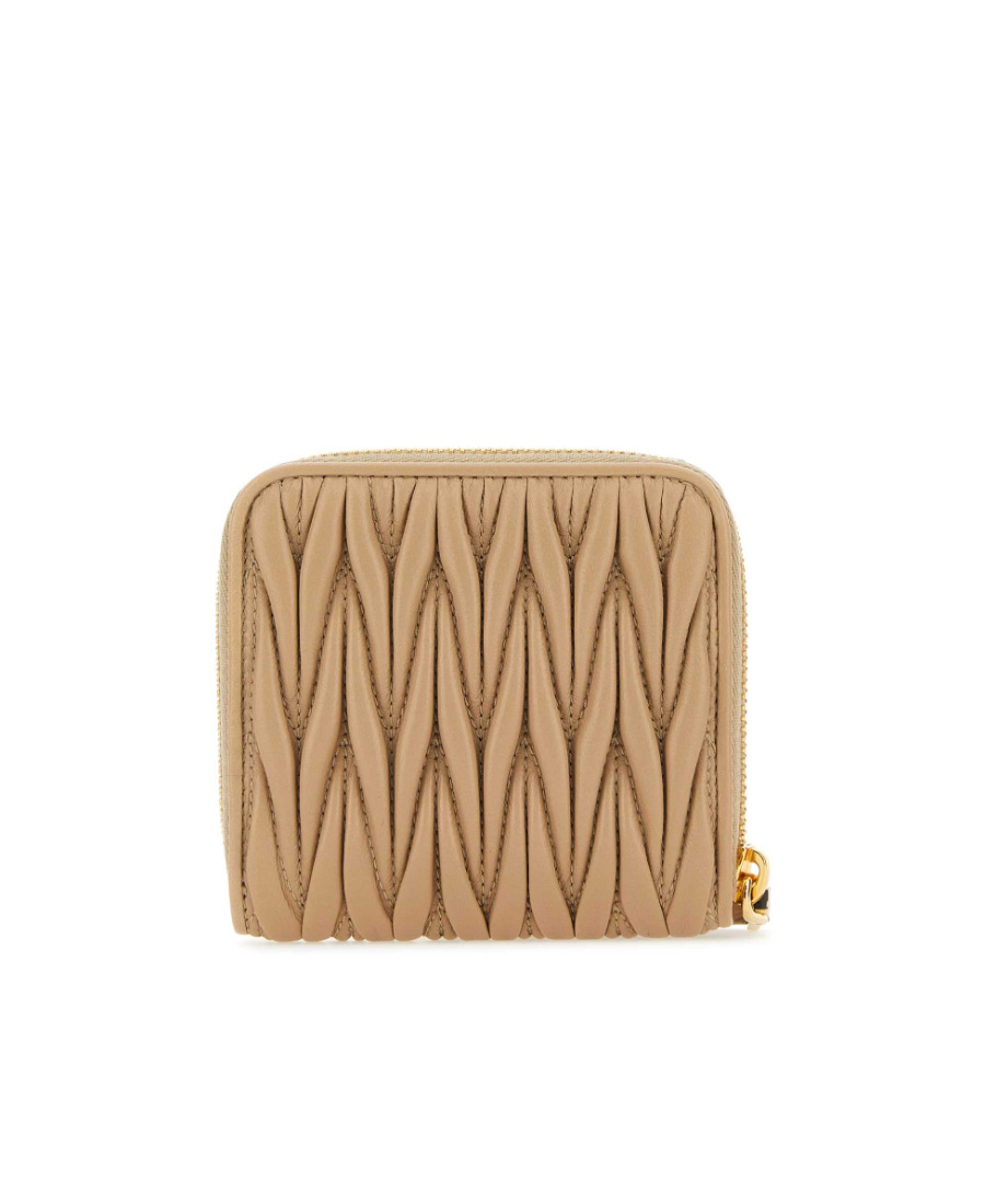 Miu Miu Matelassé-effect Leather Wallet In Nude
