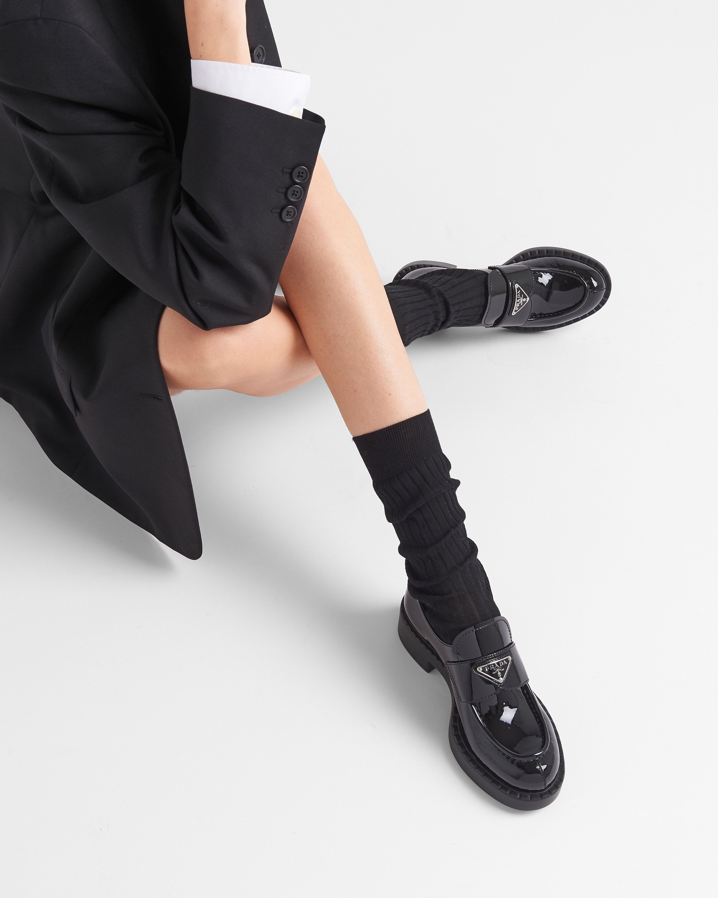Prada Logo-plaque Leather Loafers In Black