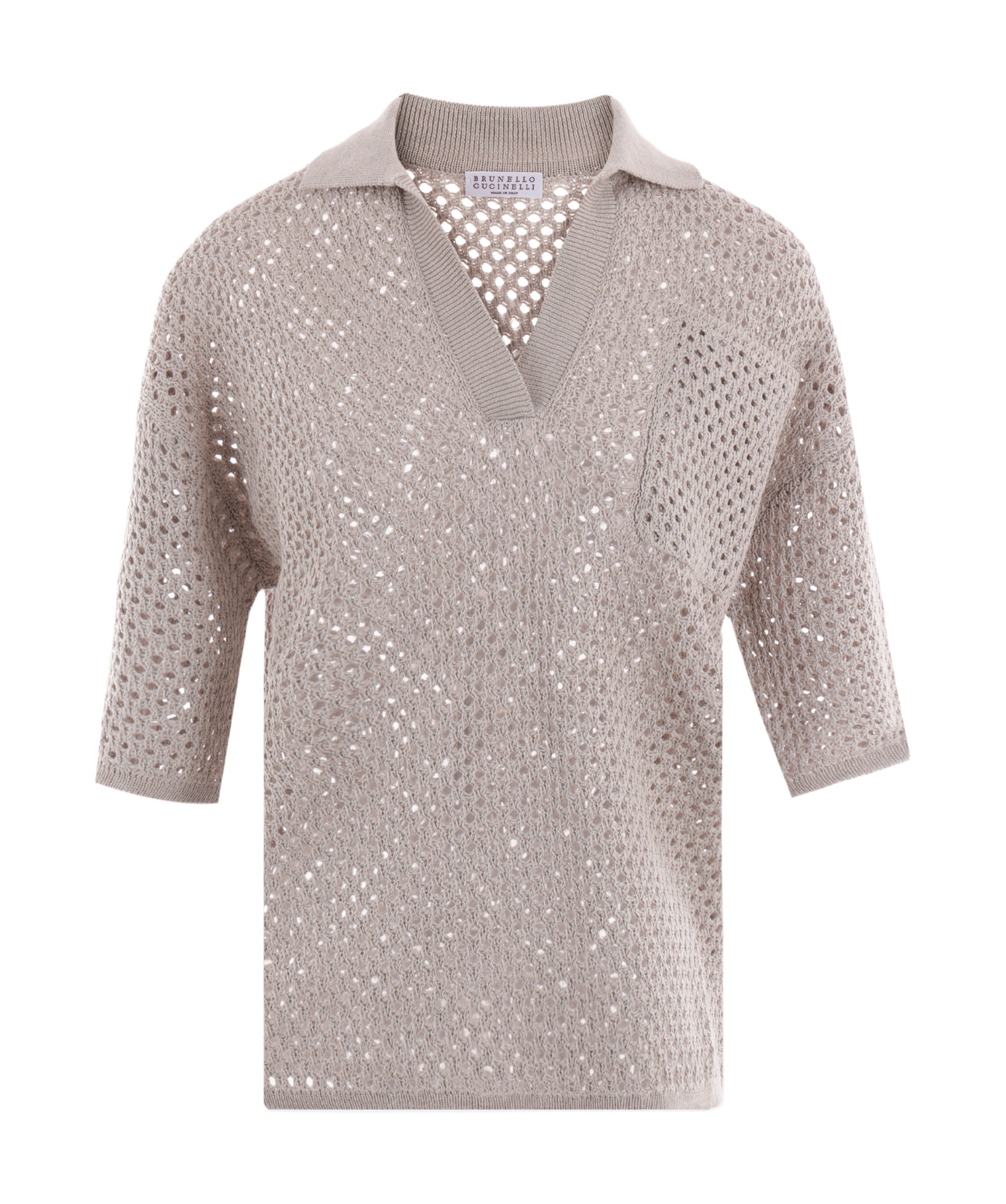 BRUNELLO CUCINELLI BRUNELLO CUCINELLI OPEN-KNITTED SHORT SLEEVED POLO JUMPER