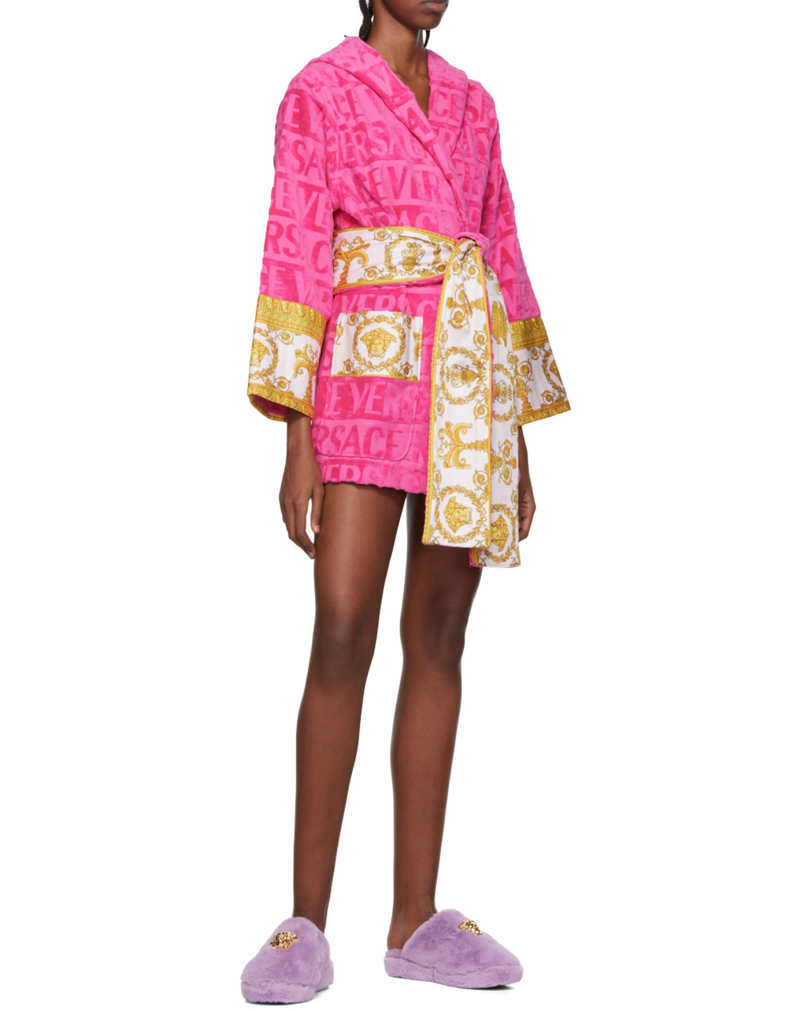 Versace Medusa Faux-fur Slippers In Pink