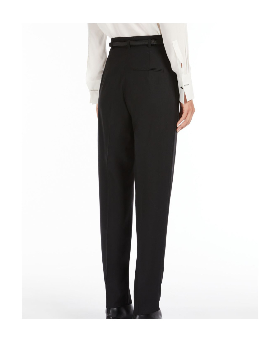 Max Mara Street Pleated Cotton Twill Tapered Pants In Black