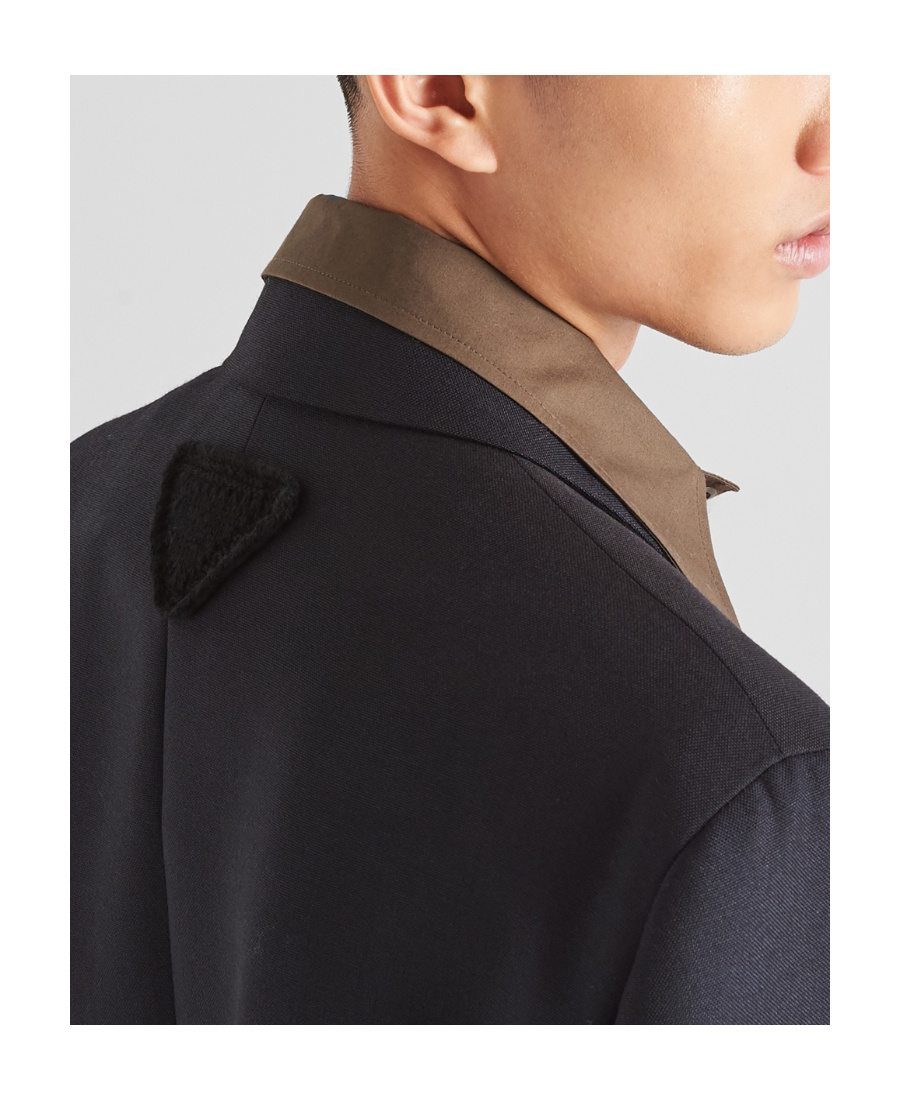 Prada Detachable-collar Wool Blazer In Blue