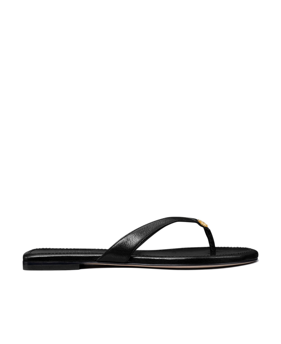 Shop Tory Burch Capri Logo-plaque Flip-flops In Black