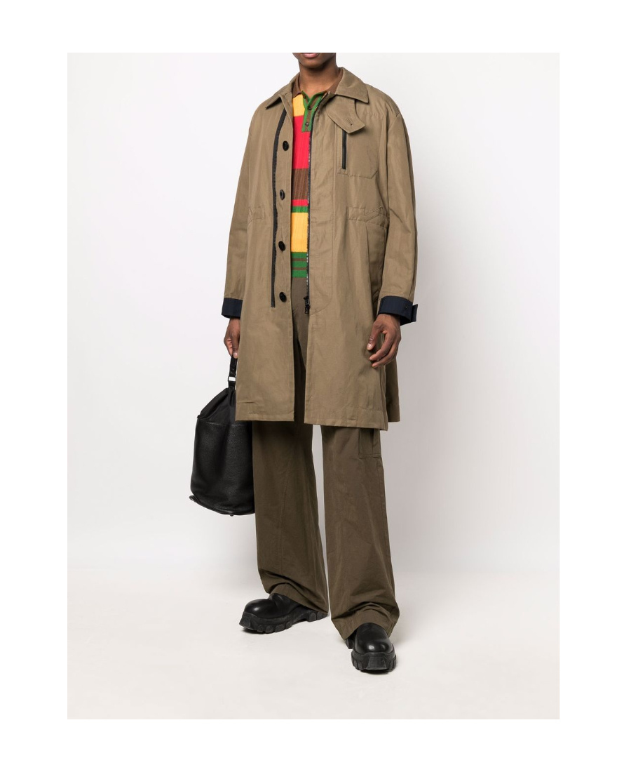 Sacai Long-sleeve Trench Coat In Brown