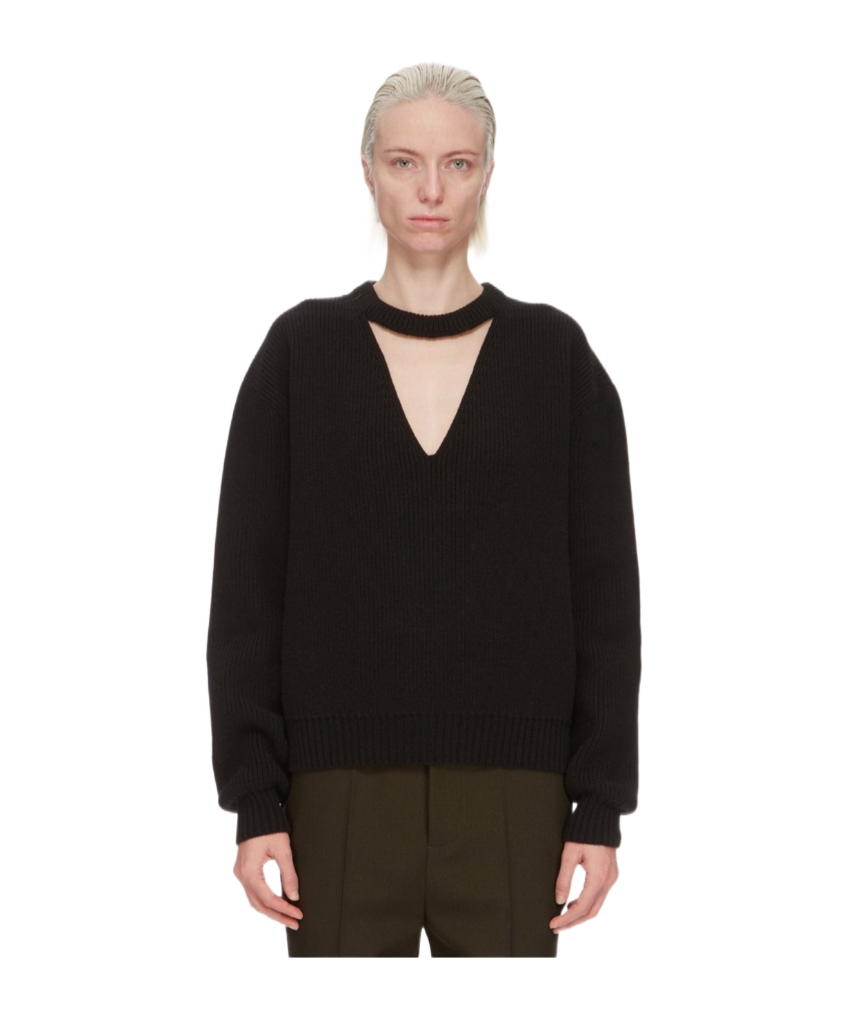 Rick Owens Black V-neck Wool Blend Sweater In Black