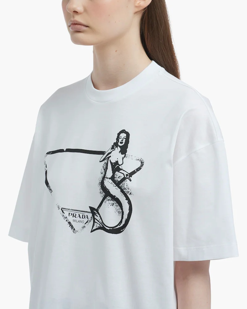 Prada Pattern Printed Short-sleeved T-shirt In White