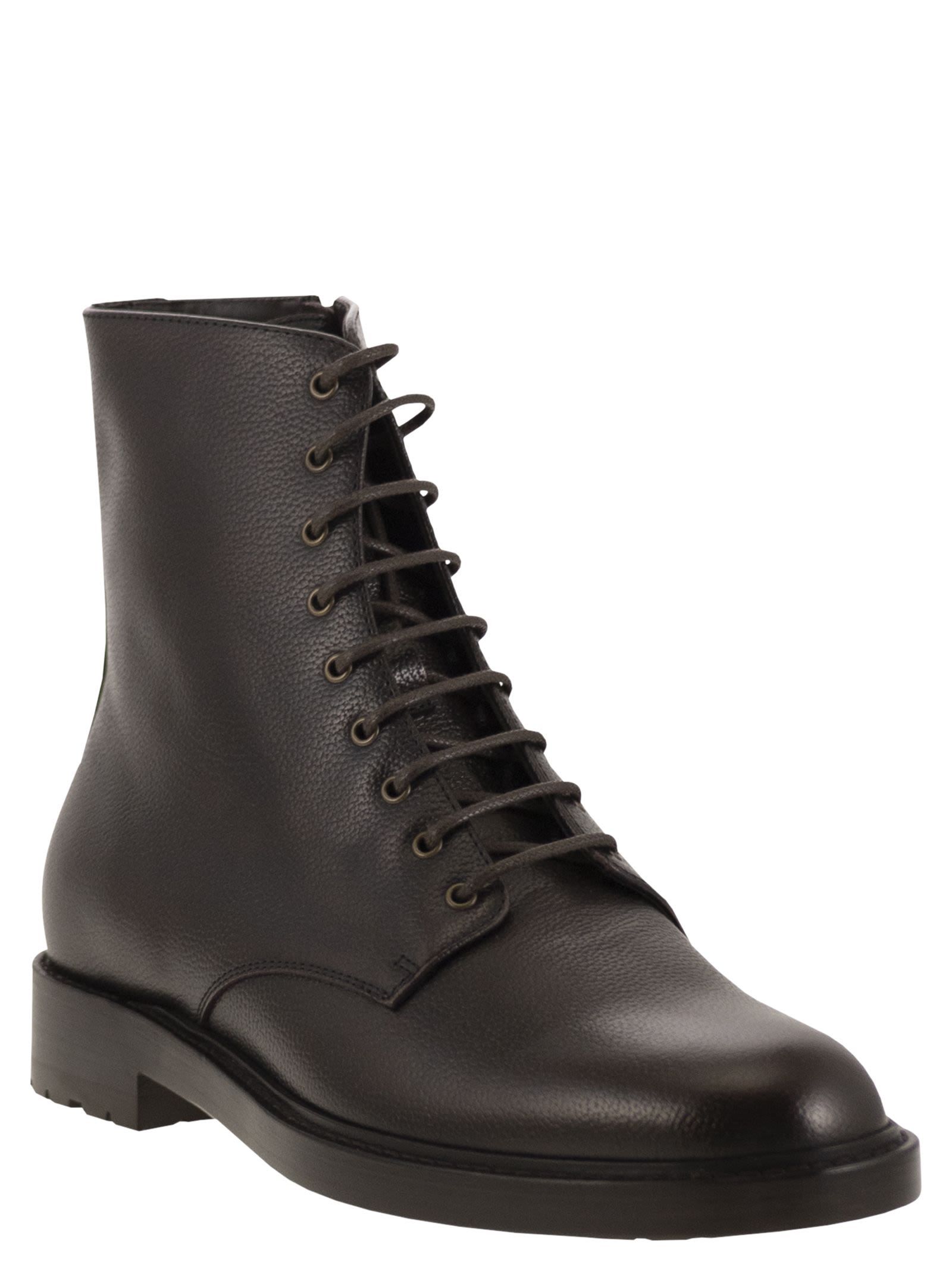 Brunello Cucinelli Pedula Full-grain Leather Boots In Burgundy
