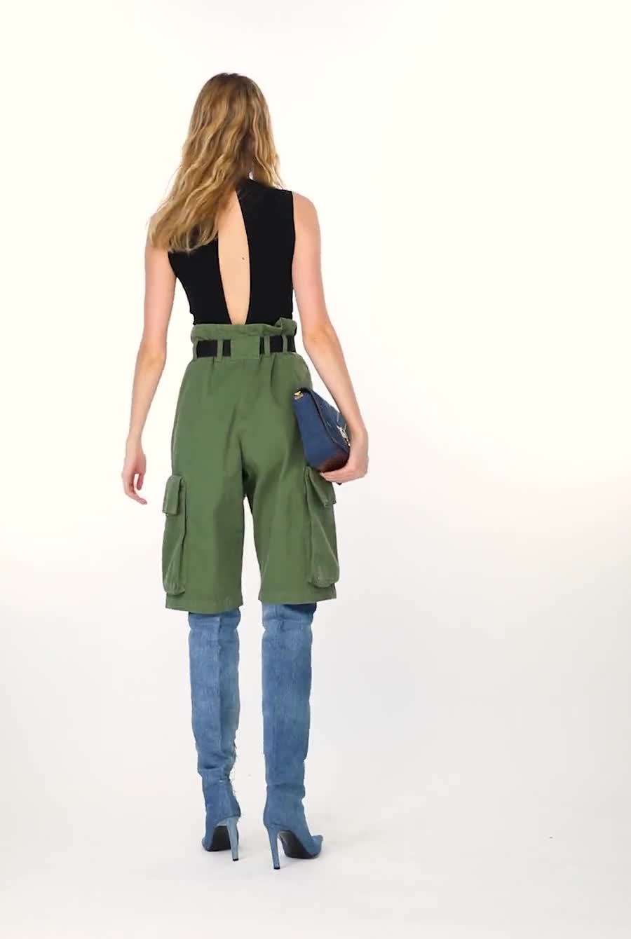 Pinko Belted Cotton Cargo Shorts In Green