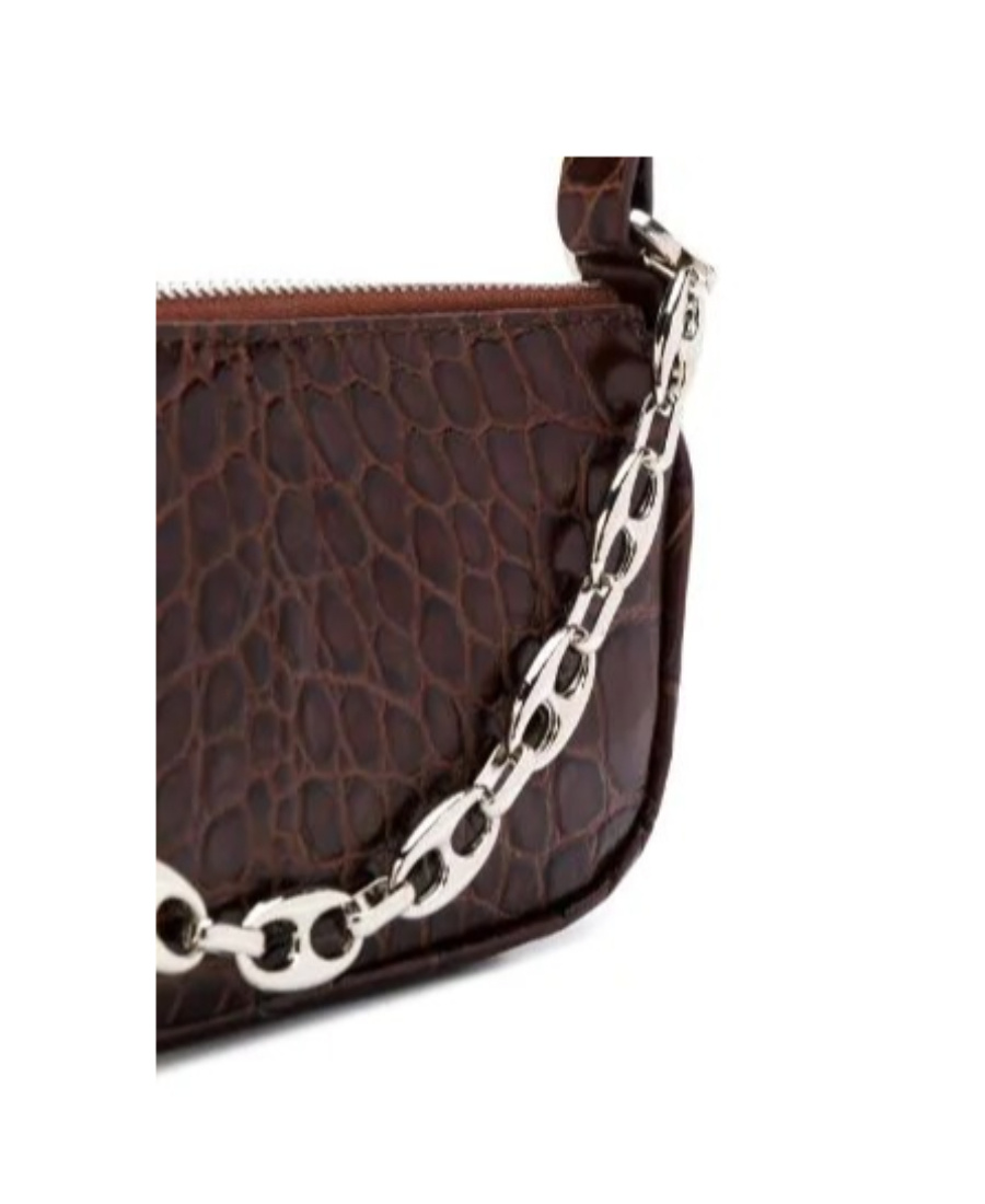 By Far Embossed Zipper Shoulder Bag In Brown