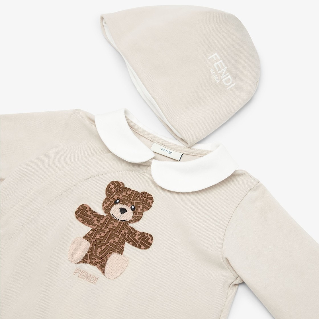 Fendi Teddy Bear-embroidered Babygrow Set In White