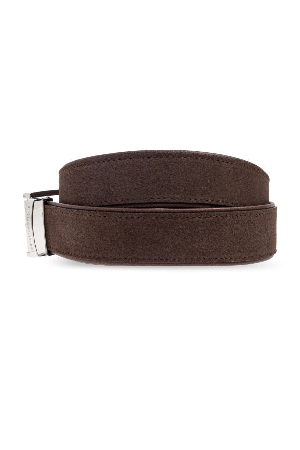 Emporio Armani Rectangle-buckle Suede-leather Belt In Gold