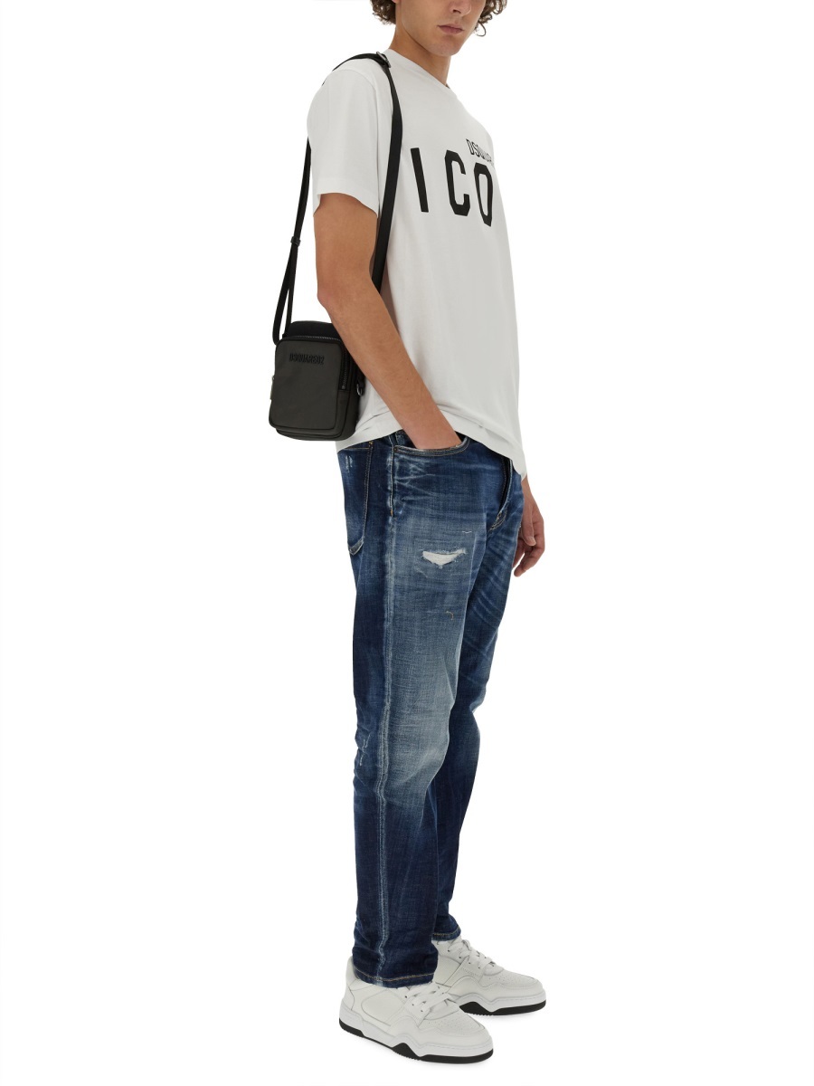 Dsquared2 White Crewneck T-shirt With Maxi Logo Print On The Front In Cotton Man In White