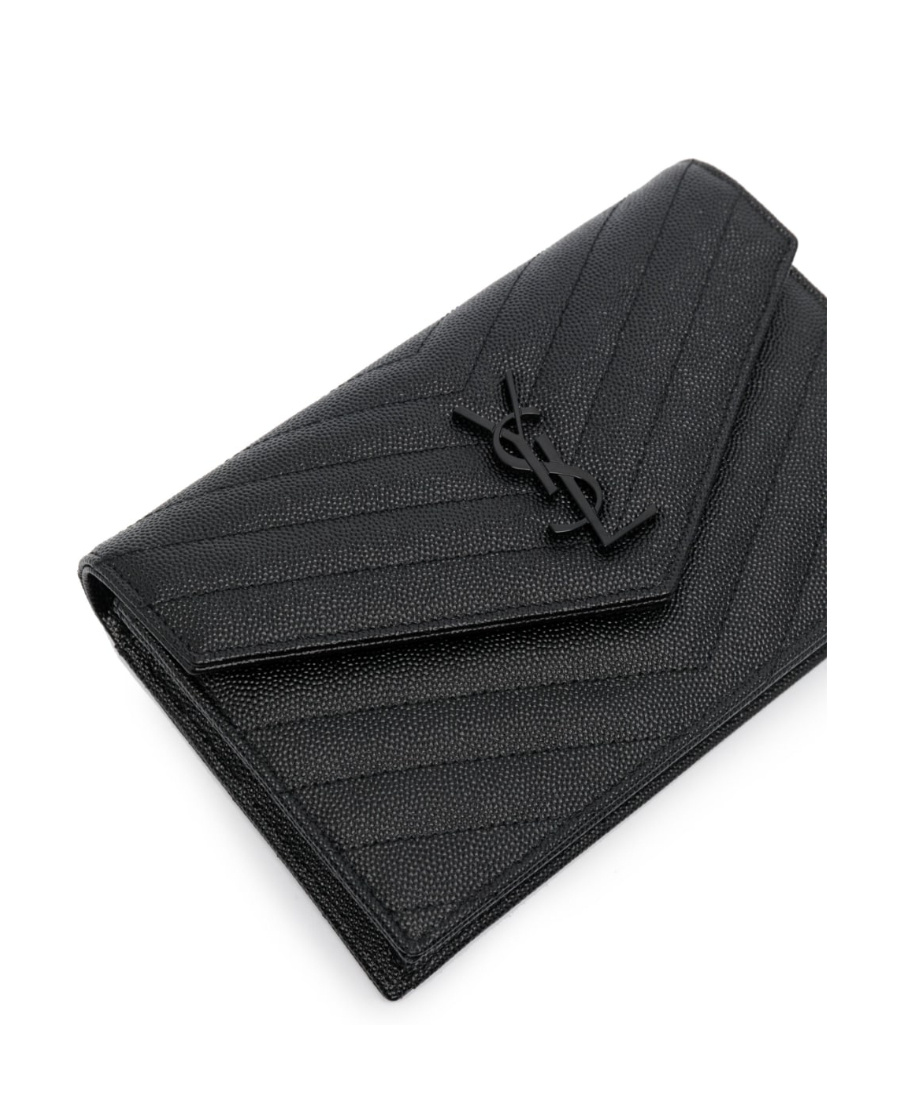 Saint Laurent Cassandre Leather Wallet-on-chain In Black