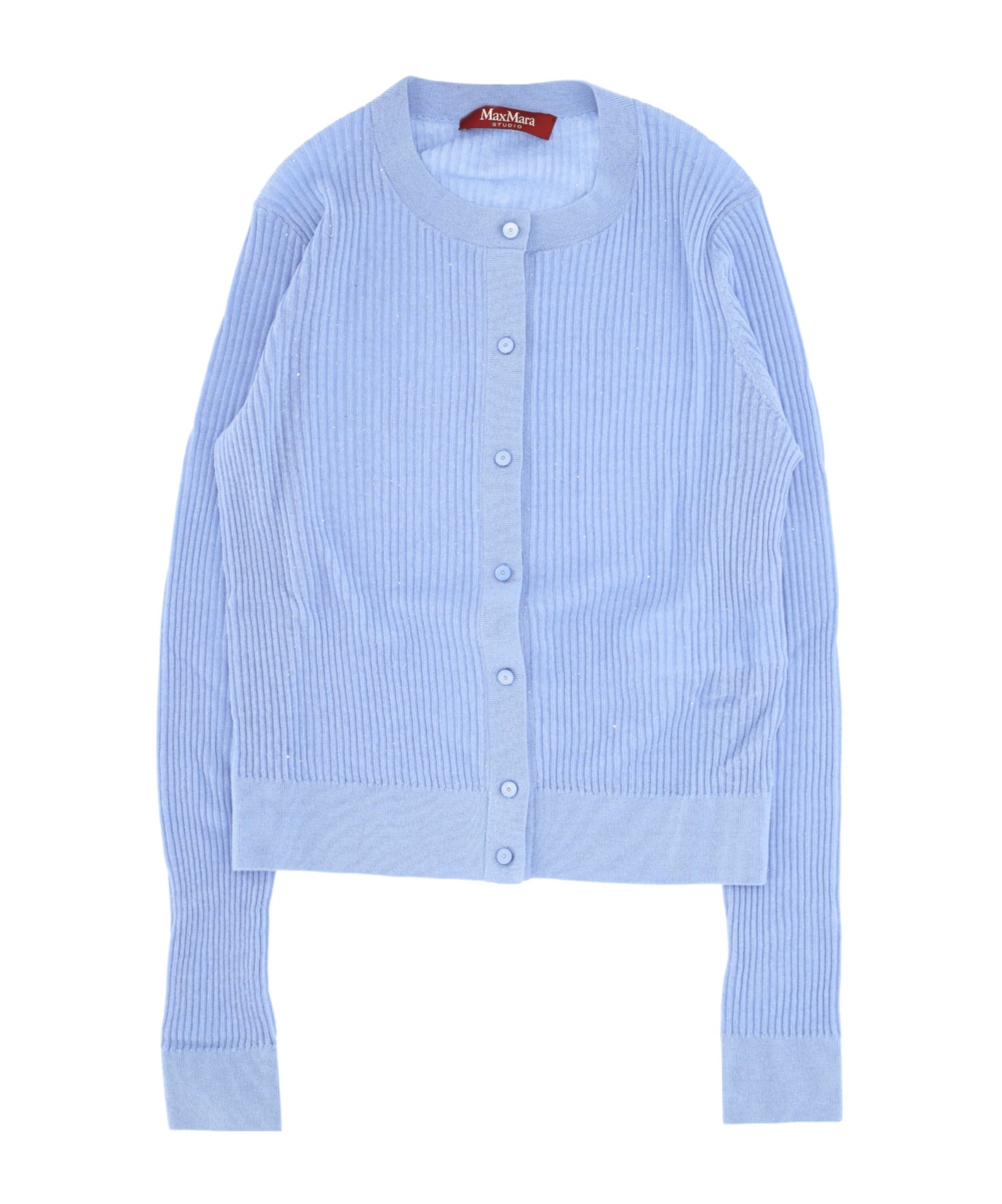 Max Mara Wool And Silk Crew Neck Cardigan In Blue