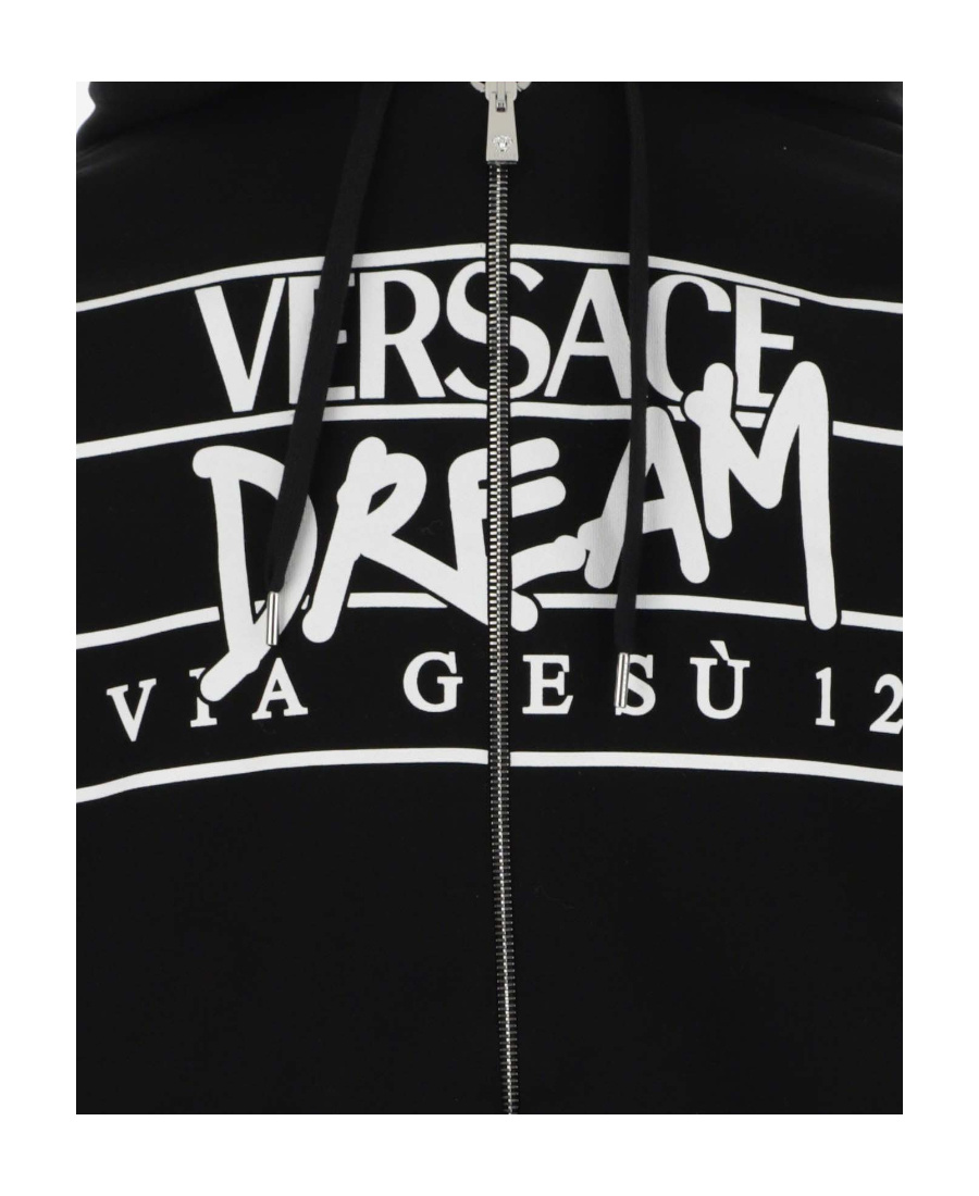 VERSACE SLOGAN LOGO-PRINT ZIP-FRONT HOODIE 