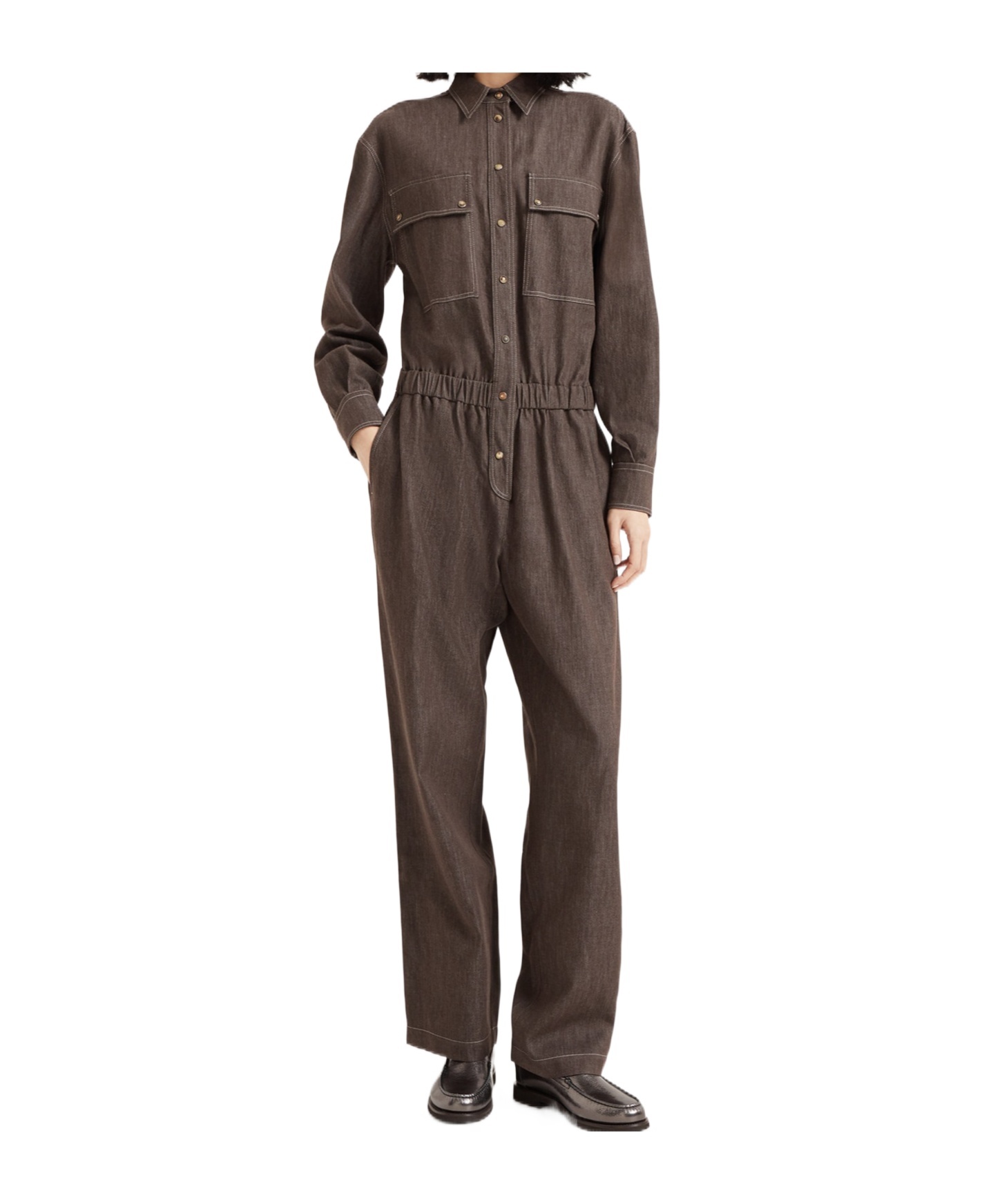 Brunello Cucinelli Lightweight No-fade Denim Jumpsuit In Brown
