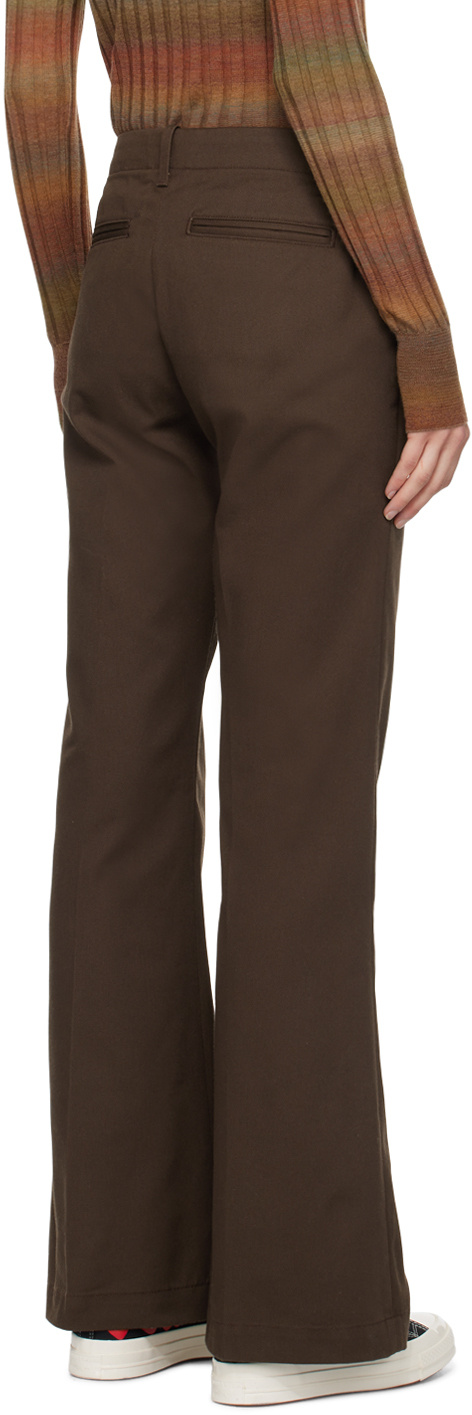 Re/done Pressed-crease Cotton-blend Flared Trousers In Brown